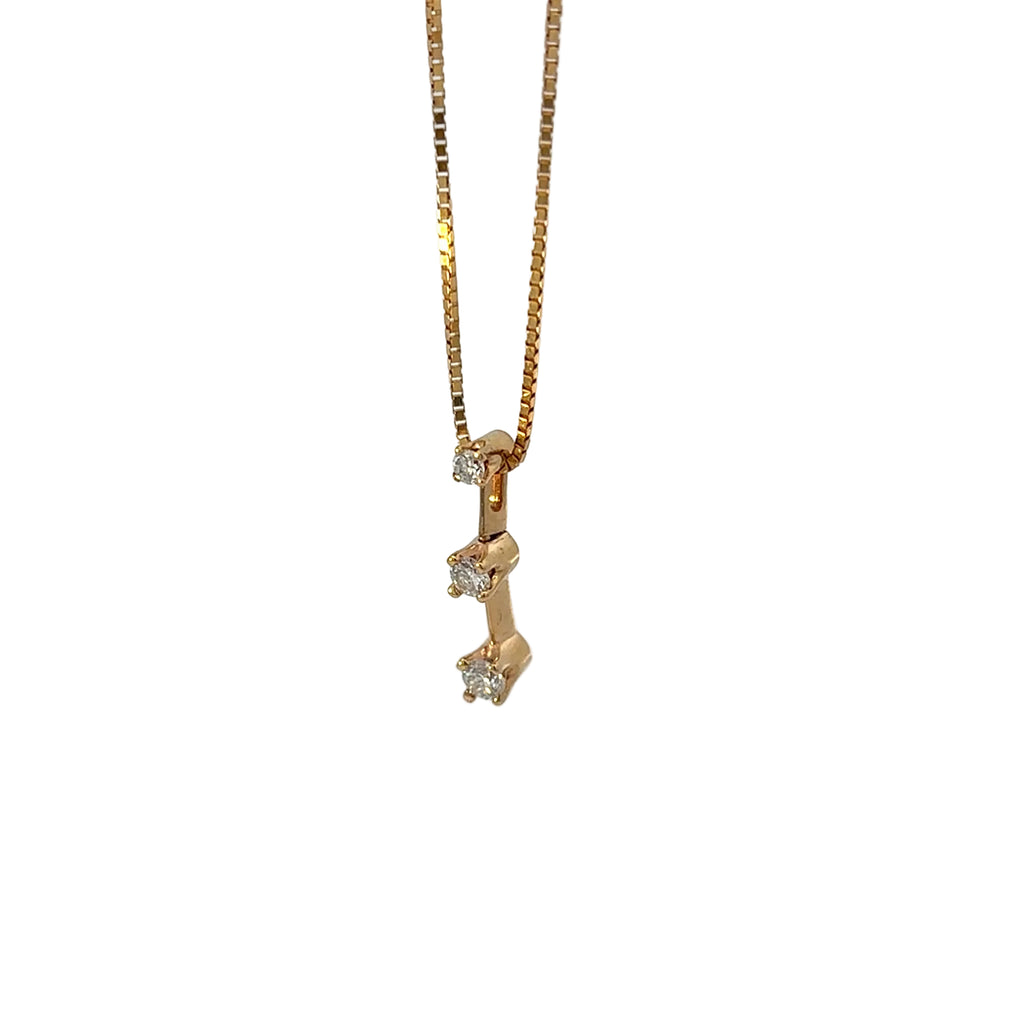 14K Yellow Gold Three-Stone Natural Diamond Drop Necklace