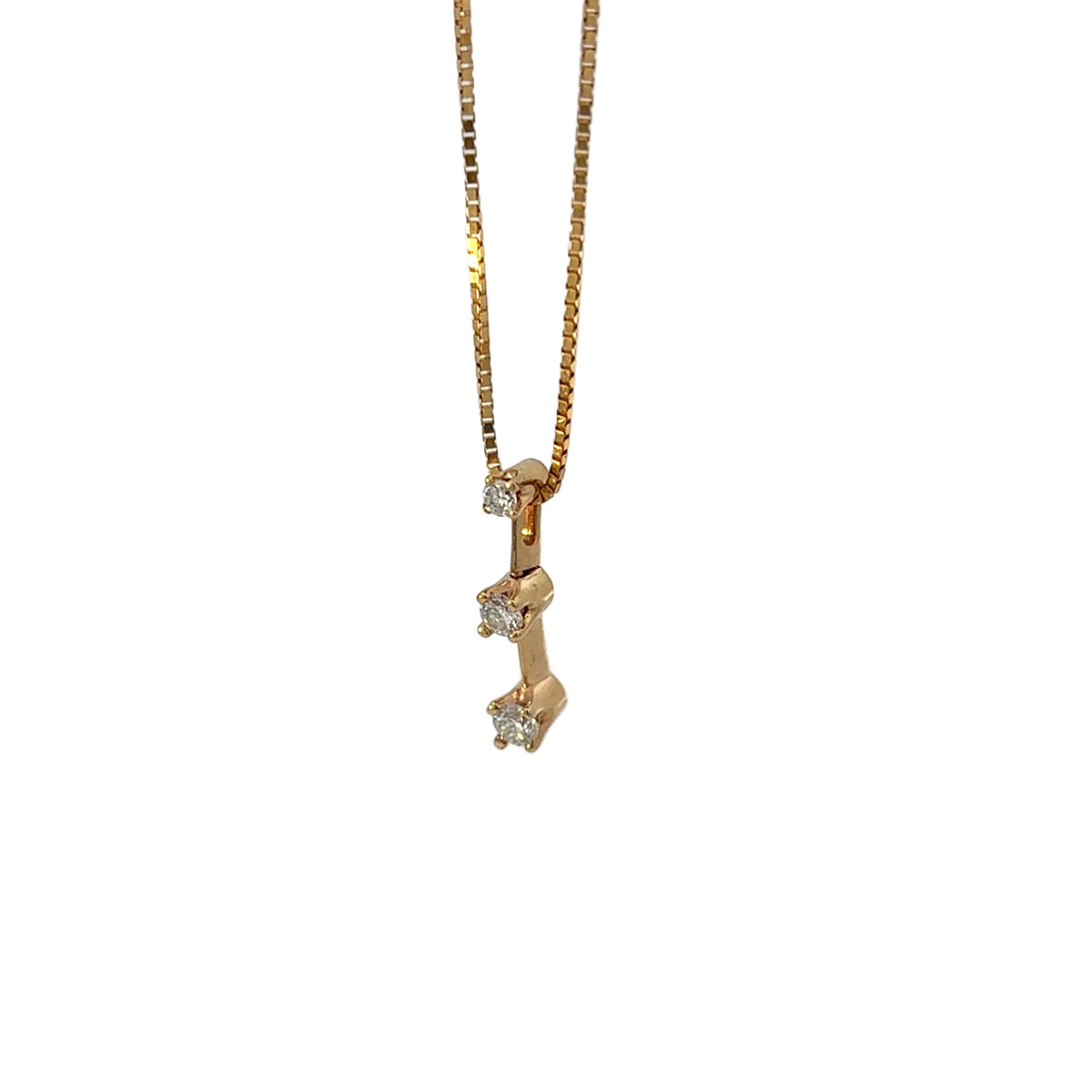 14K Yellow Gold Three-Stone Natural Diamond Drop Necklace