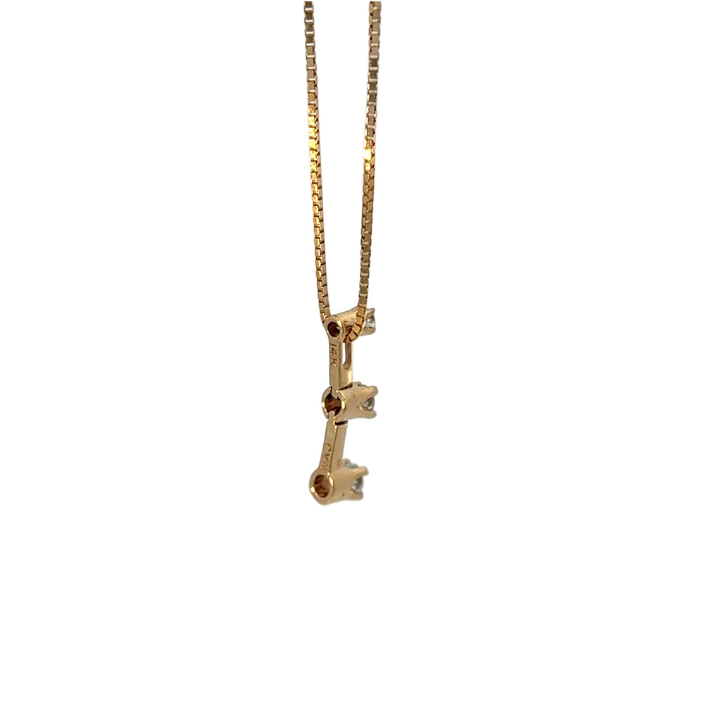 14K Yellow Gold Three-Stone Natural Diamond Drop Necklace
