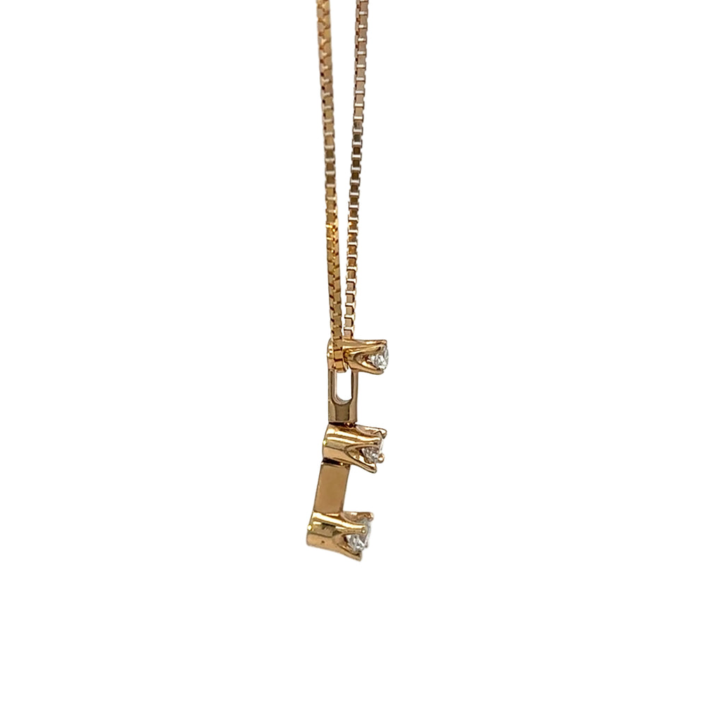 14K Yellow Gold Three-Stone Natural Diamond Drop Necklace