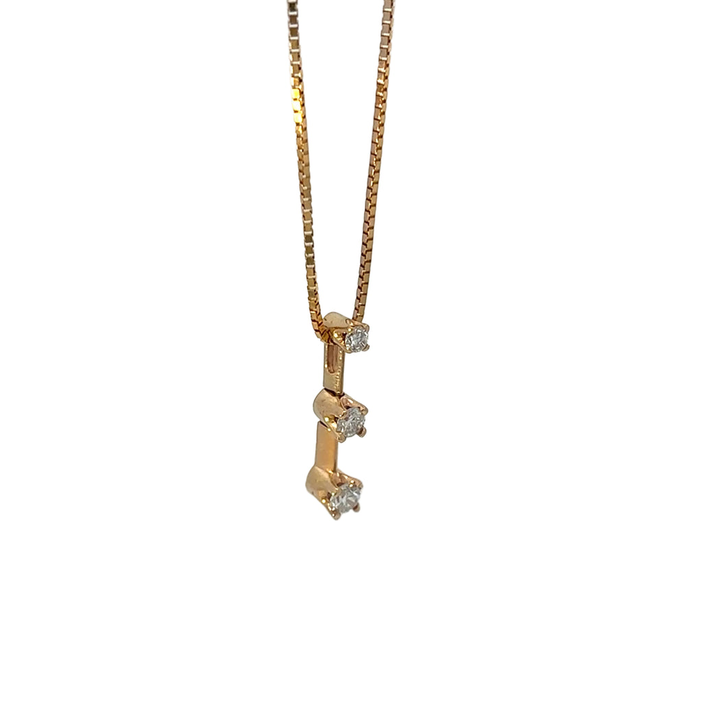 14K Yellow Gold Three-Stone Natural Diamond Drop Necklace