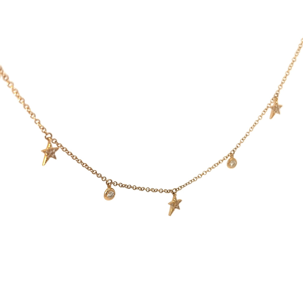 14K Yellow Gold Natural Diamond Star & Bezel Charm Necklace