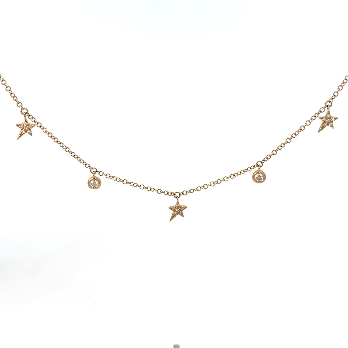 14K Yellow Gold Natural Diamond Star & Bezel Charm Necklace