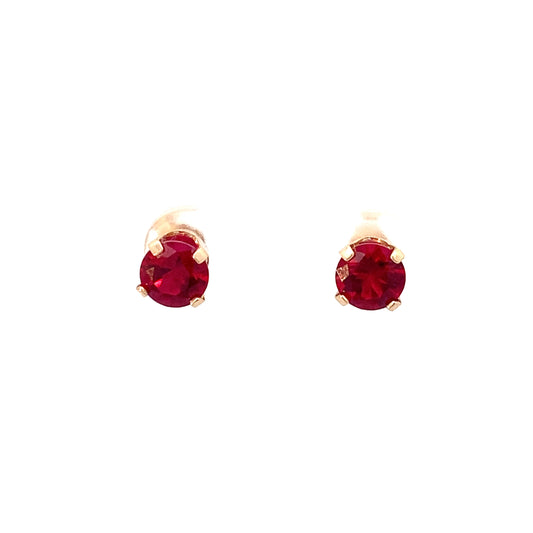 14K Yellow Gold Imitation Round Ruby Studs